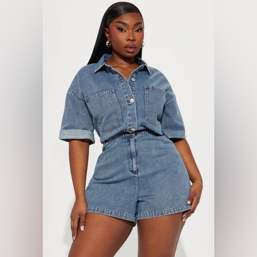 Fashion Nova Denim Romper NWT 1X Sold Out Jumpsuit